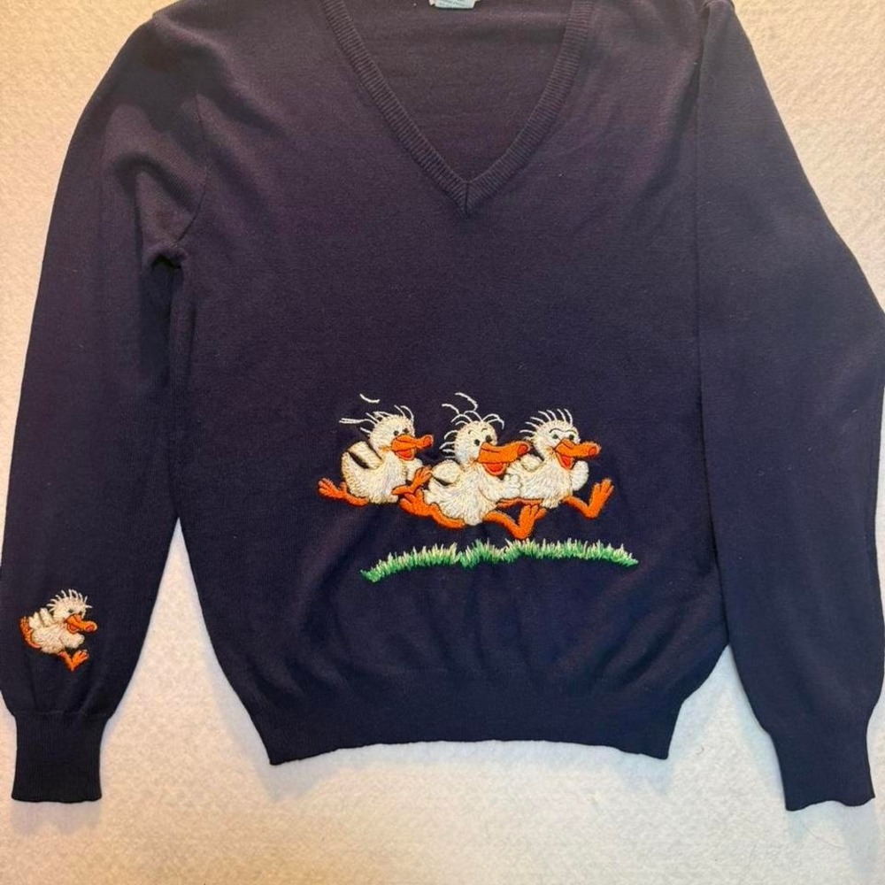Vintage 70s duck embroidered sweater 🦆 navy #grandmacore #cottagecore knit